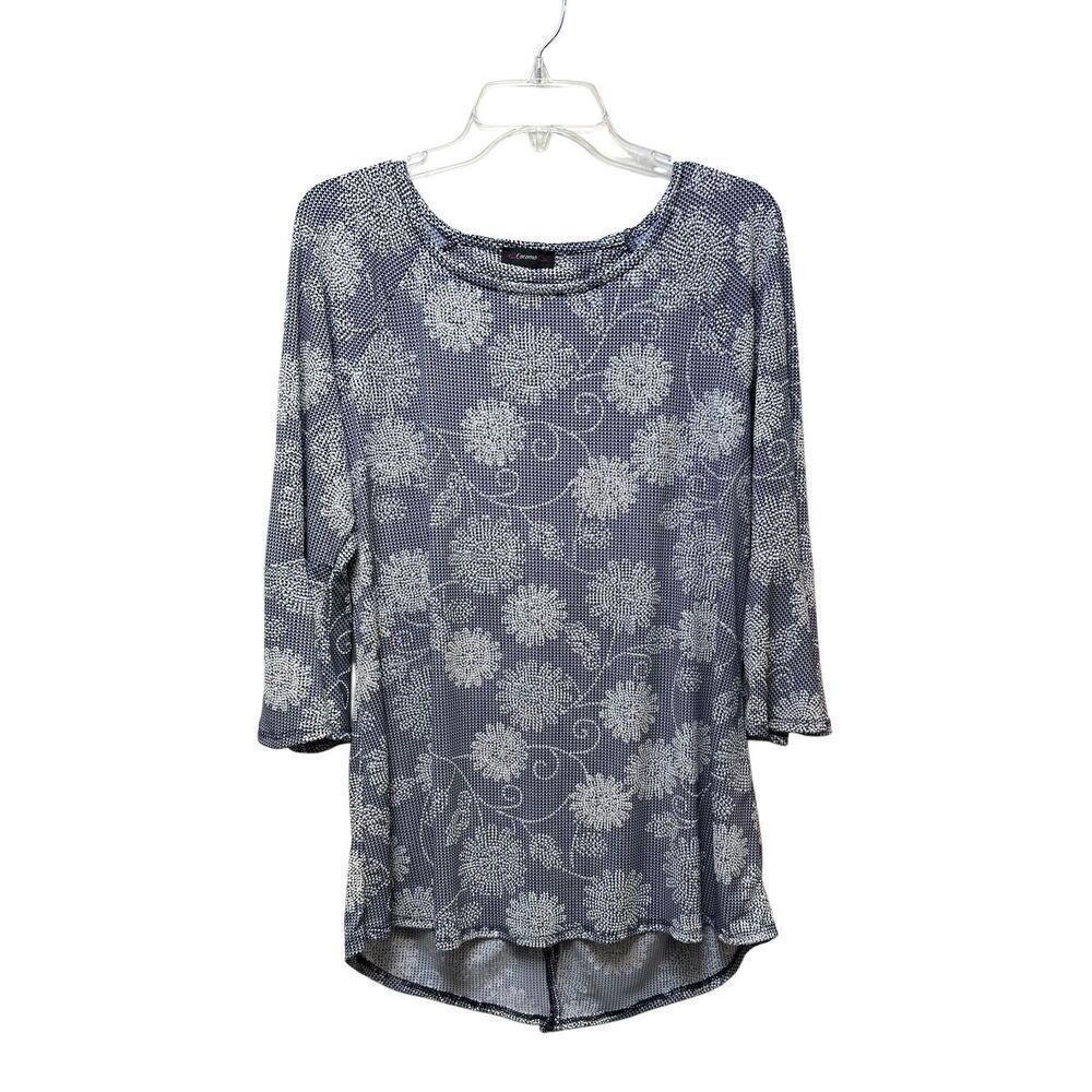 Cocomo women long sleeve blue w/white floral bell sleeve tunic size L #46-1920